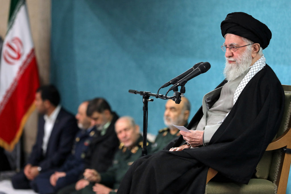 Iran's Supreme Leader Ayatollah Ali Khamenei speaks during a meeting in Tehran