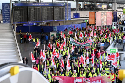 German trade union Verdi calls for a strike over a wage dispute, at Frankfurt Airport
