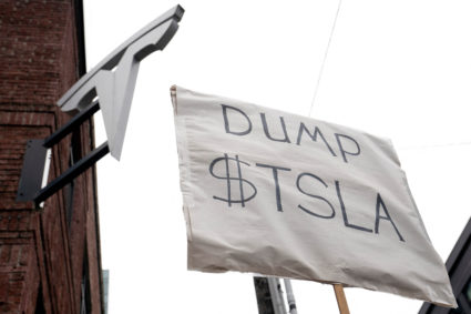 FILE PHOTO: Protest at Tesla's showroom in Seattle