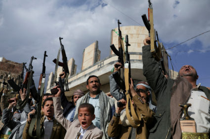 FILE PHOTO: Houthi supporters demonstrate against Gaza aid blockade