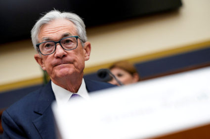 FILE PHOTO: U.S. Federal Reserve Chair Jerome Powell testifies before a House Financial Services Committee hearing in Wash...