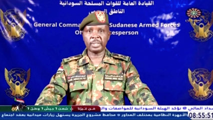 A Sudanese army spokesperson gives a statement on Sudan TV, after, according to the Sudanese army, they took the control o...