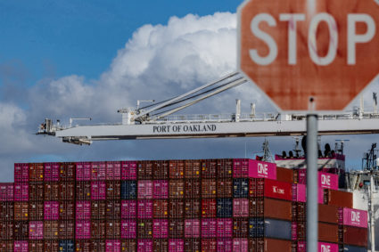FILE PHOTO: Cargo ship at the port of Oakland, California