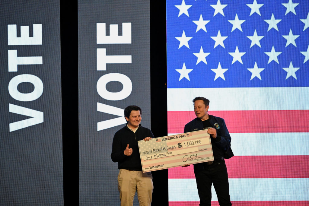 U.S. President Trump's adviser Elon Musk holds a rally, in Green Bay