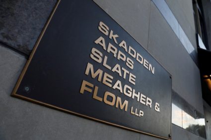Signage is seen outside of the law firm Skadden, Arps, Slate, Meagher &amp; Flom LLP in Washington, D.C.