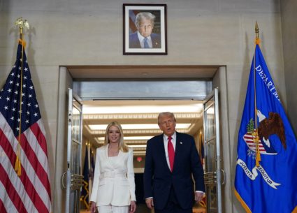 U.S. President Donald Trump meets Department of Justice workers in Washington