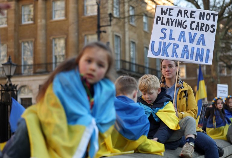 People protest outside Downing Street in London
