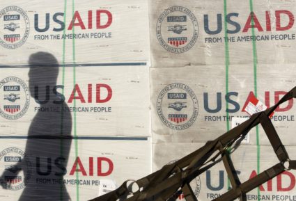 Boxes of relief items from USAID arrive for victims of super typhoon Haiyan, in Manila