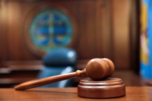 A gavel and a block is pictured on the judge's bench in this illustration picture taken in the Sussex County Court of Chan...