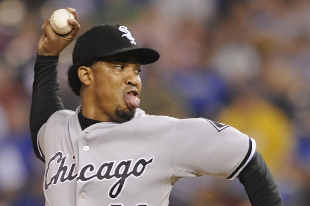Chicago White Sox relief pitcher Octavio Dotel delivers to the Kansas City Royals