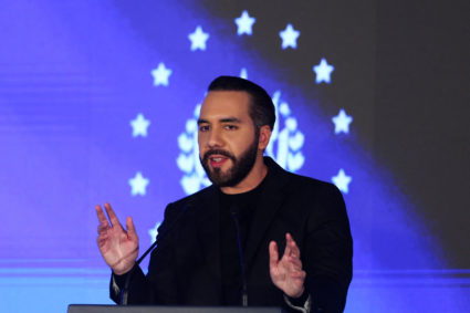 El Salvador's President Nayib Bukele takes part in the inauguration ceremony of the Key Institute in Antiguo Cuscatlan