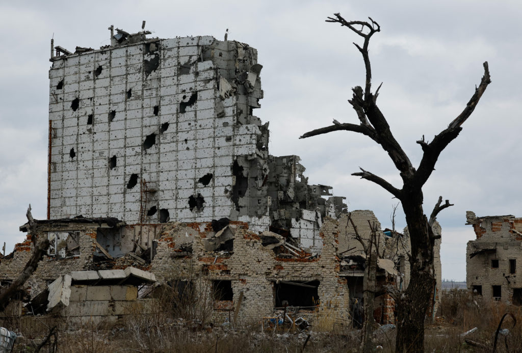 A view shows Marinka town destroyed in the course of Russia-Ukraine conflict