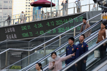 Electric board shows stock index in Shanghai