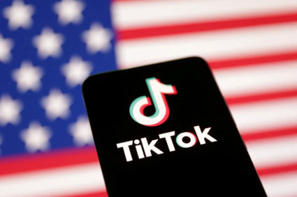 FILE PHOTO: Illustration shows U.S. flag and TikTok logo