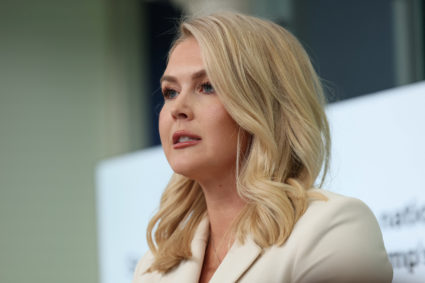 White House Press Secretary Leavitt speaks to members of the media, in Washington