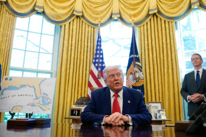 U.S. President Donald Trump signs executive orders at the White House