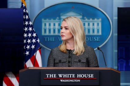 White House Press Secretary Leavitt speaks to members of the media, at the White House