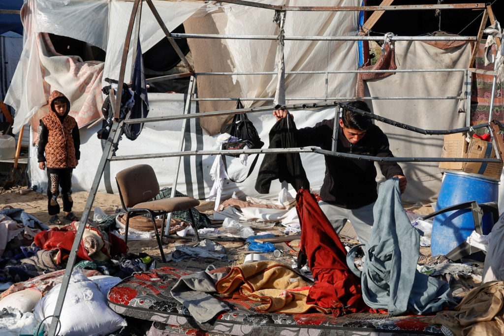 Aftermath of an Israeli strike on a tent sheltering displaced people, in Khan Younis
