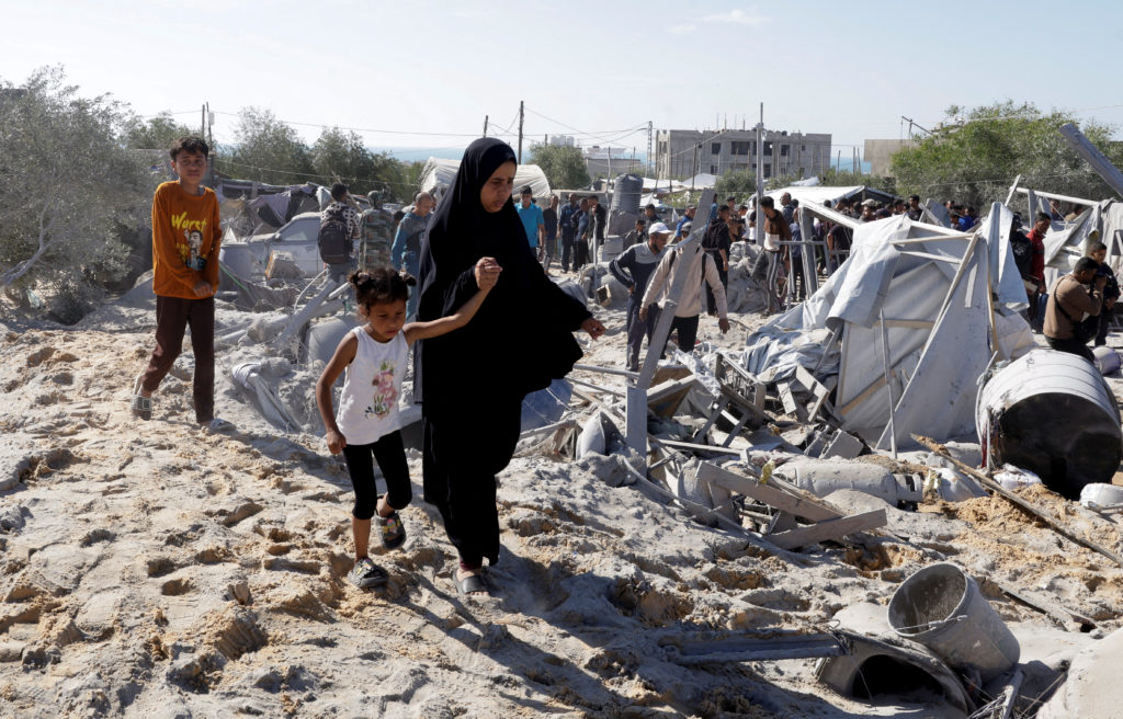 Israeli strike at a tent camp sheltering displaced people, in Khan Younis