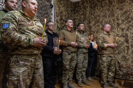 Ukrainian servicemen celebrate Easter in a front line in Dnipropetrovsk region