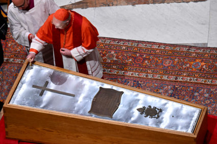 Casket of Pope Francis is sealed ahead of his funeral at the Vatican