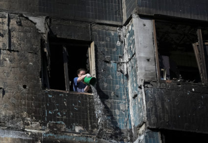 Aftermath of a Russian drone attack in Kamyanske