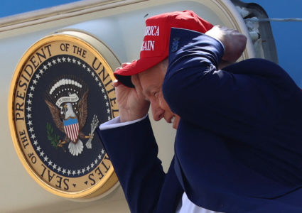 U.S. President Donald Trump celebrates his first 100 days in office