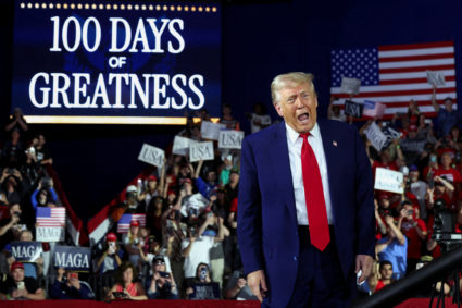 U.S. President Donald Trump holds a rally to celebrate his first 100 days in office