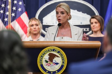 U.S. Attorney General Pam Bondi to unveil actions against Maine amid fight over transgender rights, in Washington, D.C.