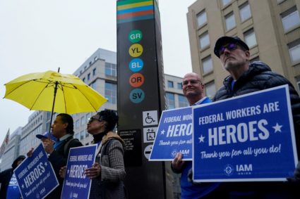 Rally in support of federal workers outside the L'Enfant Plaza Metro Station in Washington