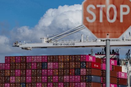 FILE PHOTO: Cargo ship at the port of Oakland, California