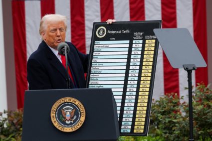 U.S. President Trump delivers remarks on tariffs, at the White House