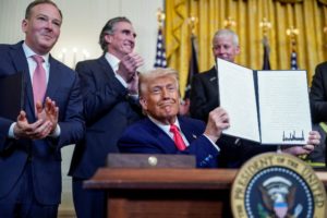 U.S. President Donald Trump signs executive orders in Washington
