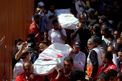FILE PHOTO: Palestinians mourn medics in Khan Younis