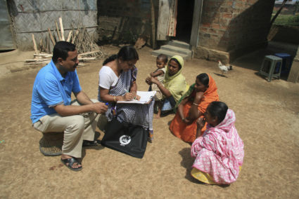 Census officials collect details from village women during first phase of census at Hatkhuwapara Village