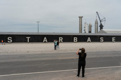 SpaceX Starship is seen on its launchpad near Brownsville