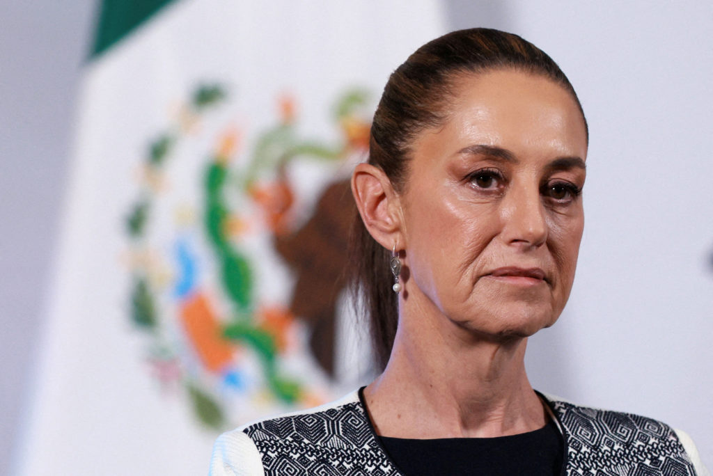 FILE PHOTO: Mexico's President Sheinbaum addresses the media at the National Palace, in Mexico City