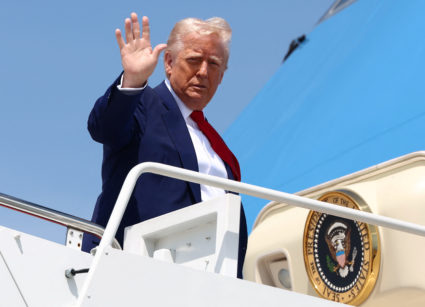U.S. President Donald Trump departs for Michigan to attend a rally to celebrate his first 100 days in office