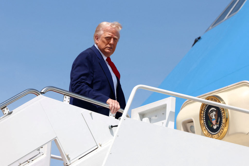 FILE PHOTO: U.S. President Donald Trump departs for Michigan to attend a rally to celebrate his first 100 days in office