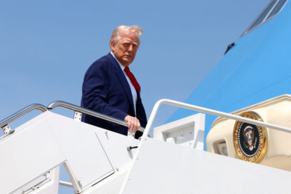 FILE PHOTO: U.S. President Donald Trump departs for Michigan to attend a rally to celebrate his first 100 days in office