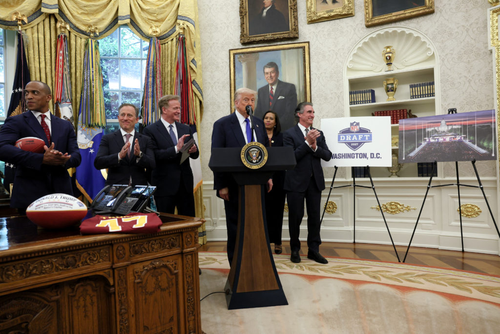 U.S. President Donald Trump makes a sports announcement at the White House in Washington