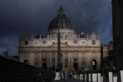 St. Peter's Basilica ahead of the conclave to elect the next pope as seen from Rome