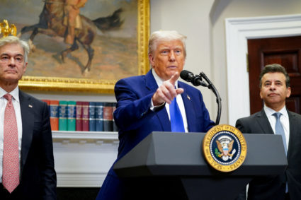 U.S. President Trump and U.S. Health and Human Services (HHS) Secretary Kennedy attend a press conference, in Washington