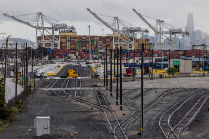 Shipping containers are seen at the port of Oakland, as trade tensions continue over U.S. tariffs with China, in Oakland, ...