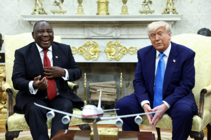 U.S. President Donald Trump meets South African President Cyril Ramaphosa at the White house