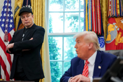 U.S. President Donald Trump and Elon Musk attend a press conference at the White House
