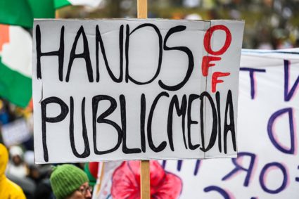 Demonstrators at a 50501 Trump protest on April 5, 2025, at the Vermont State House in Montpelier, Vermont.