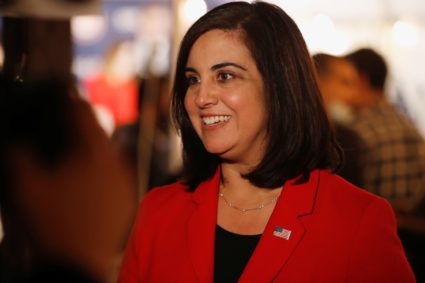 Republican congressional candidate for New York's 11th district Nicole Malliotakis looks on at the Staten Island Republica...
