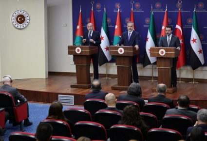 Turkish Foreign Minister attends a press conference with his Syrian counterpart and Jordanian counterpart, in Ankara
