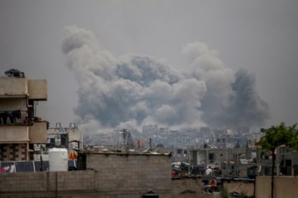 Smoke rises following Israeli strikes, in Jabalia